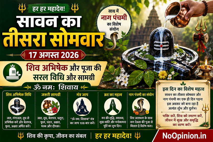 सावन का तीसरा सोमवार 2026: 17 अगस्त को शिव अभिषेक, पूजा विधि और महत्व