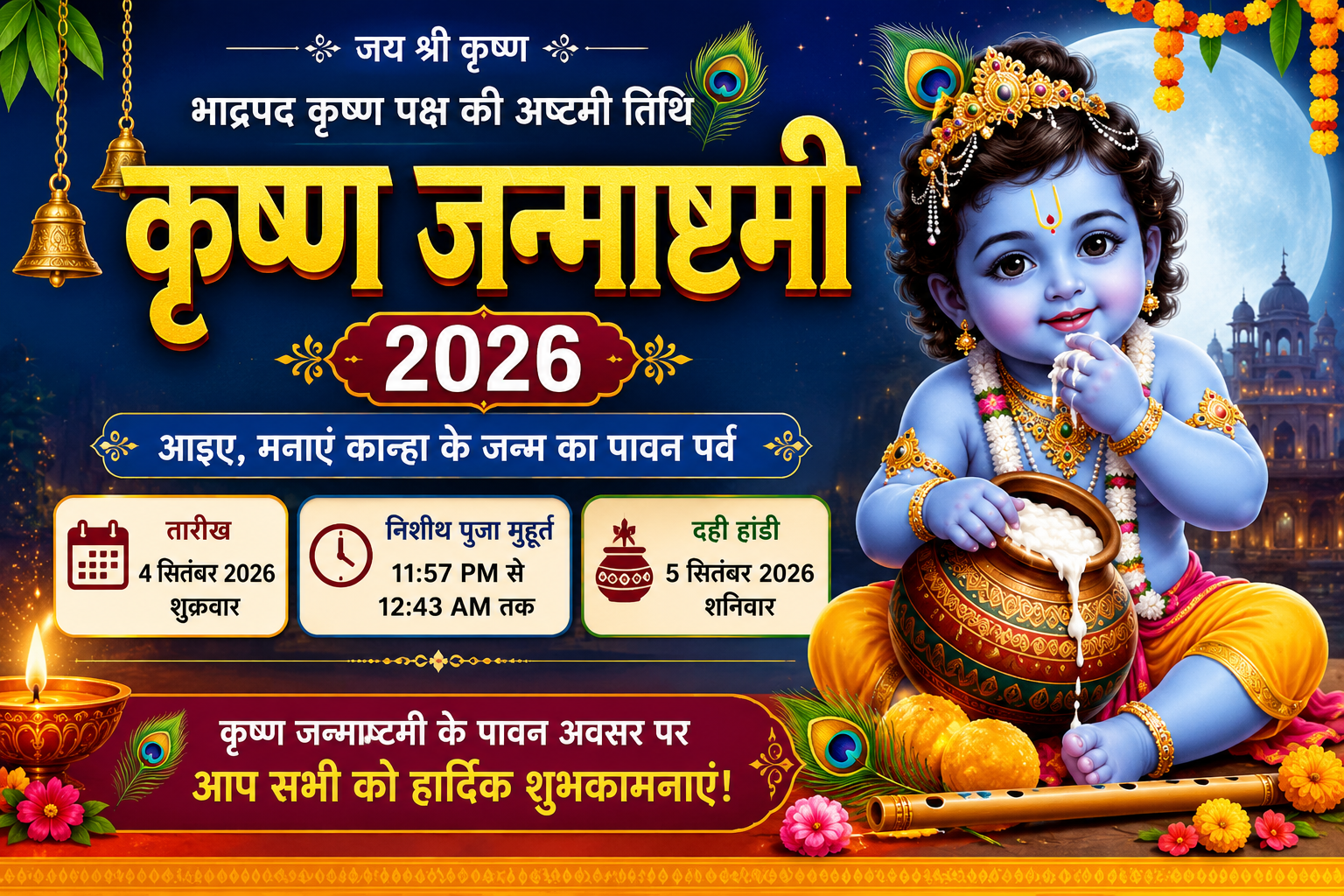 कृष्ण जन्माष्टमी 2026: कब है जन्माष्टमी? जानिए पूजा का शुभ मुहूर्त, महत्व और भगवान कृष्ण के जन्म की कहानी